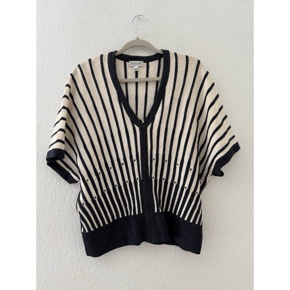St John Sport Zip-up Short Sleeve Dorlman Sweater Size M Wool Blend,stripes - Picture 2 of 9